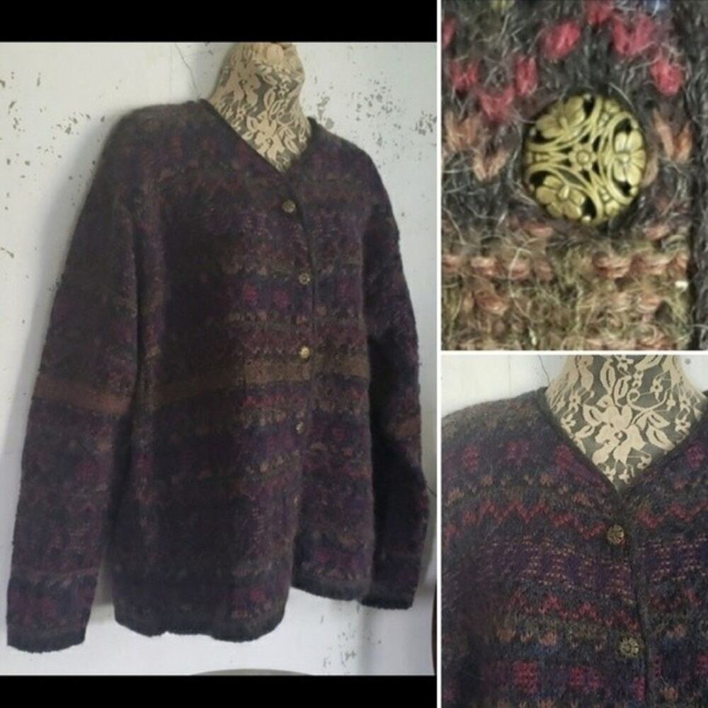 ALPS Womens VINTAGE Mohair Button Cardigan Academia Cottagecore Cabincozy Large